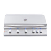 White grill with control knobs on a white background