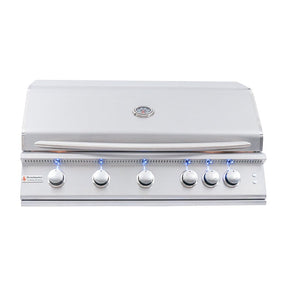 White grill with control knobs on a white background