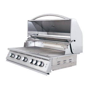 Stainless steel grill on a white background
