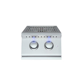 Stainless steel Side Burner with two knobs on a white background