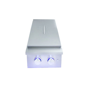 Stainless steel Side Burner with two control knobs on a white background