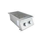 Stainless steel Side Burner with two knobs on a white background