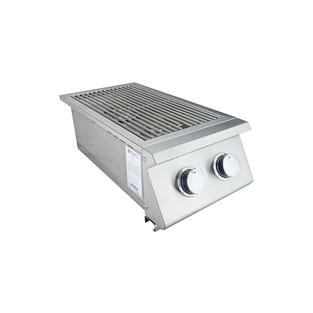 Stainless steel Side Burner with two knobs on a white background