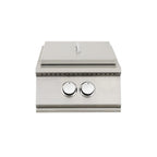 Stainless steel Burner with two control knobs on a white background