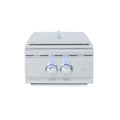 Stainless steel gas Burner with two control knobs on a white background