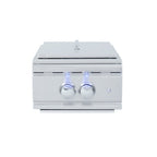 Stainless steel gas Burner with two control knobs on a white background