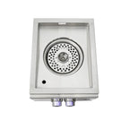 Stainless steel shower head with square housing on a white background