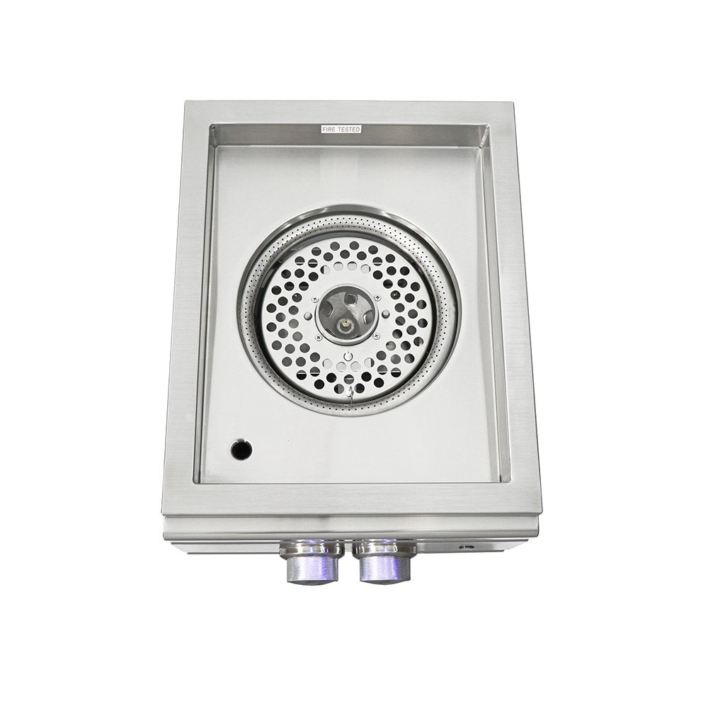 Stainless steel shower head with square housing on a white background