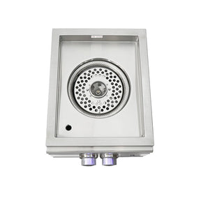Stainless steel shower head with square housing on a white background