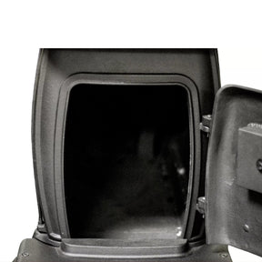 US Stove US1261E 900 sq. ft. Cast Iron Log Wood Stove - Pet door with a cat peeking out from inside