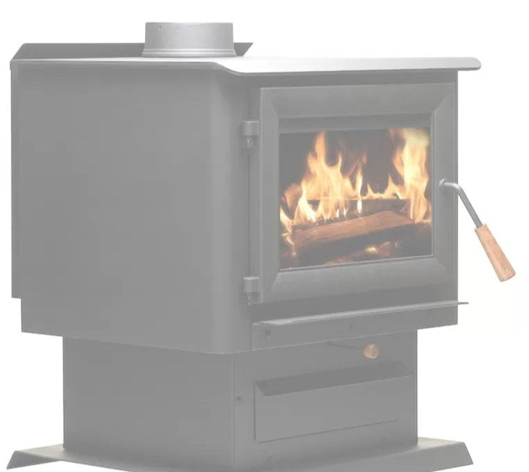 Vogelzang 2,500 Sq. Ft. Pedestal Wood Stove VG2520-P - Wood stove with flames inside on a white background