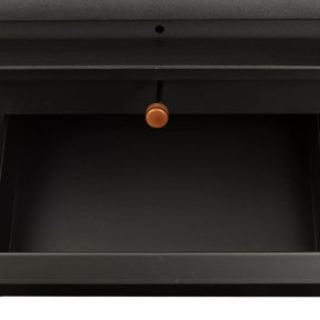 Vogelzang 2,500 Sq. Ft. Pedestal Wood Stove VG2520-P - Black barbecue grill with a built-in ash pan on a white background