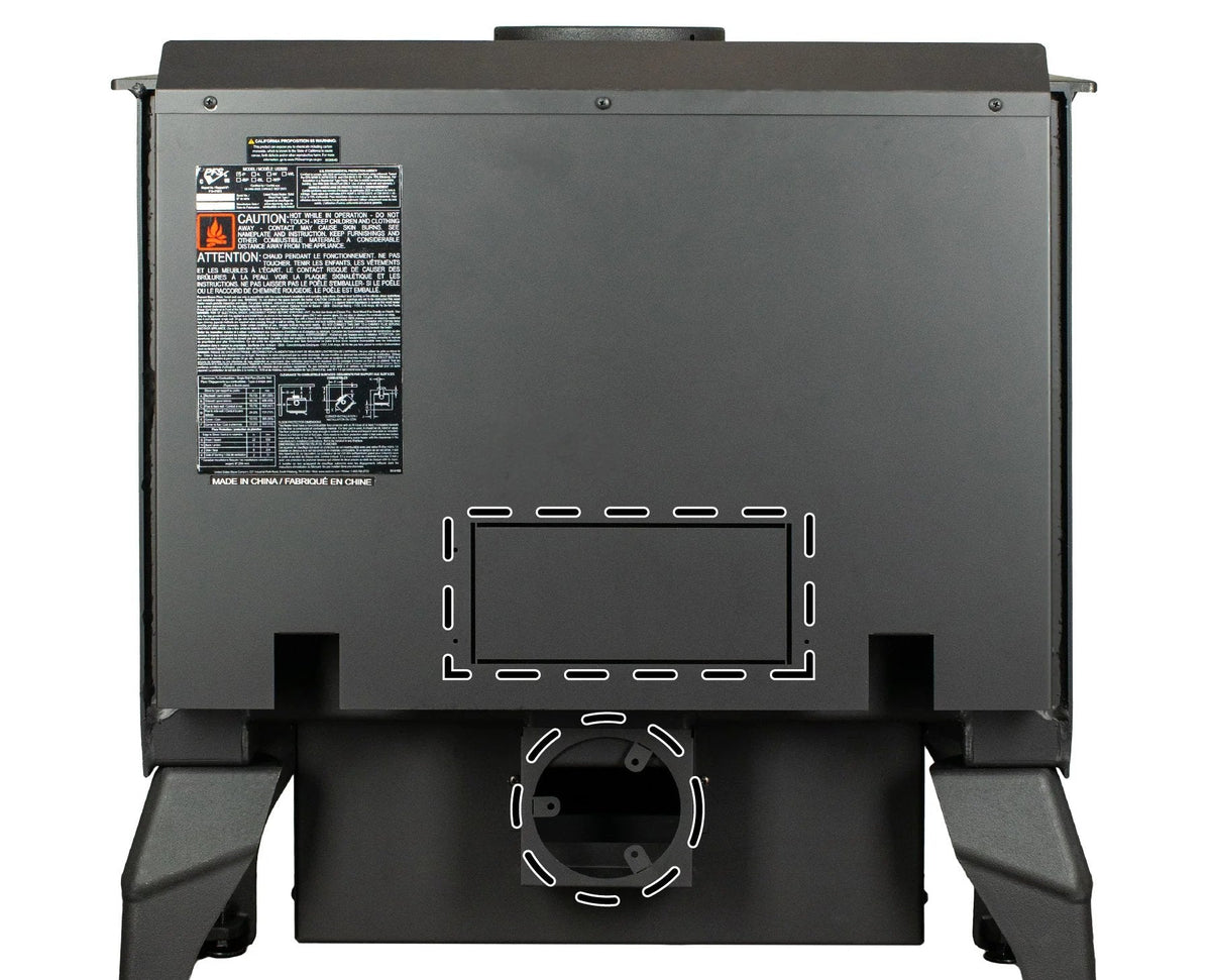 Vogelzang VG2020E-P 2,000 Sq. Ft. Pedestal Wood Stove -  fresh air intake and blower knockout