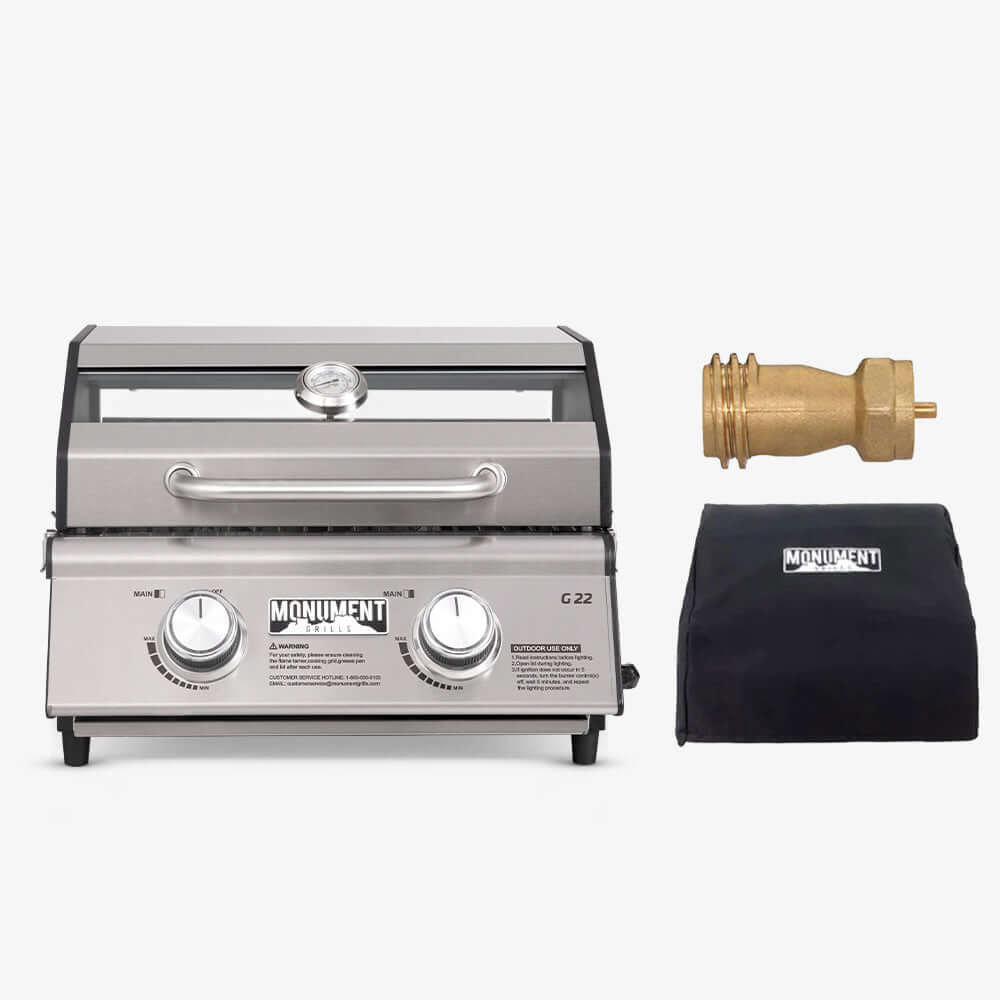 Monument Grills G22 Tabletop Propane Gas Grill Stainless Steel Portable Cooking Grill 15,000 BTU SKU G22