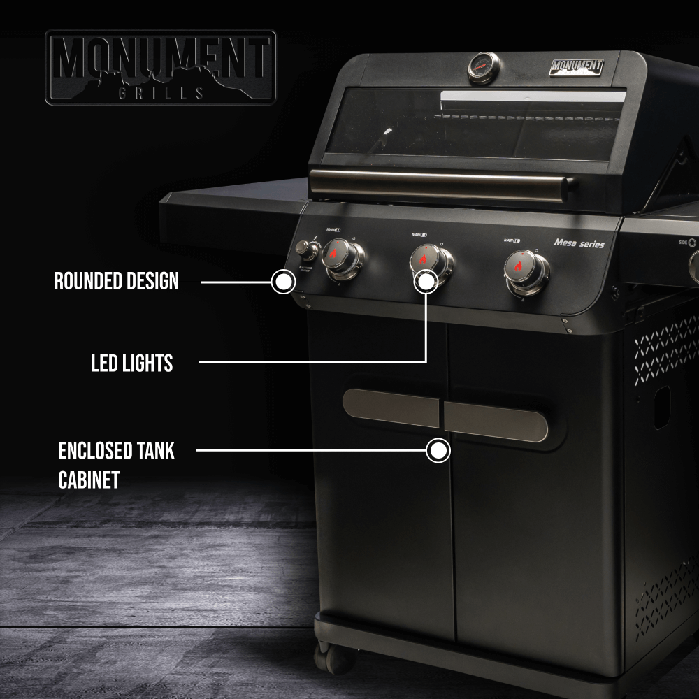 Monument Grills Mesa 325 Black Propane Gas Grill 48,000 BTU Clearview Lid 570 sq in Cooking Area M325