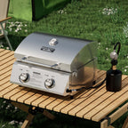 Monument Grills 13742 stainless tabletop propane gas grill with 2 burners and 15,000 BTU portable design