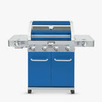 Matte blue Monument Grills 35633B propane gas grill with infrared sear burner and stainless steel construction