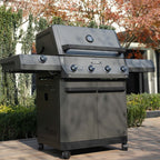 Monument Grills Eminence 425 propane gas grill with side burner in silky matte black finish