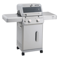Monument Grills Mesa 200S foldable stainless steel gas grill with Clearview window lid and side shelves