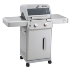 Monument Grills Mesa 200S foldable stainless steel gas grill with Clearview window lid and side shelves