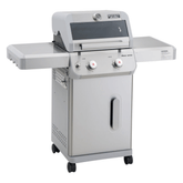 Monument Grills Mesa 200S foldable stainless steel gas grill with Clearview window lid and side shelves
