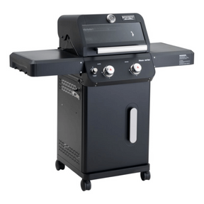 Monument Grills Mesa 220 foldable propane gas grill with Clearview lid, compact black outdoor barbecue for small spaces