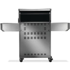 Stainless steel gas grill with side shelves and wheels for outdoor BBQ cooking