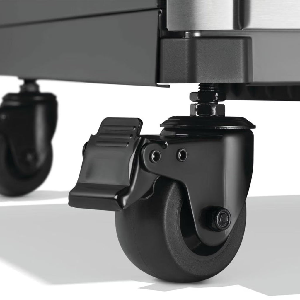 Black swivel caster wheels with locking mechanism for BBQ grill mobility and stability
