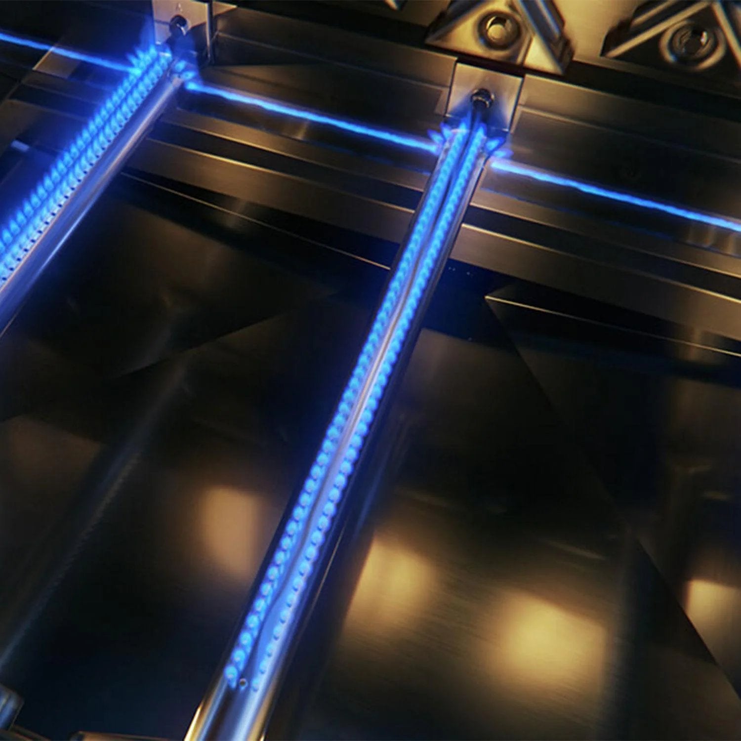Blue flame gas burners in stainless steel BBQ grill