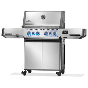 Napoleon Prestige 500 Connected 4-burner propane grill with WiFi, Bluetooth, rotisserie, and stainless steel design