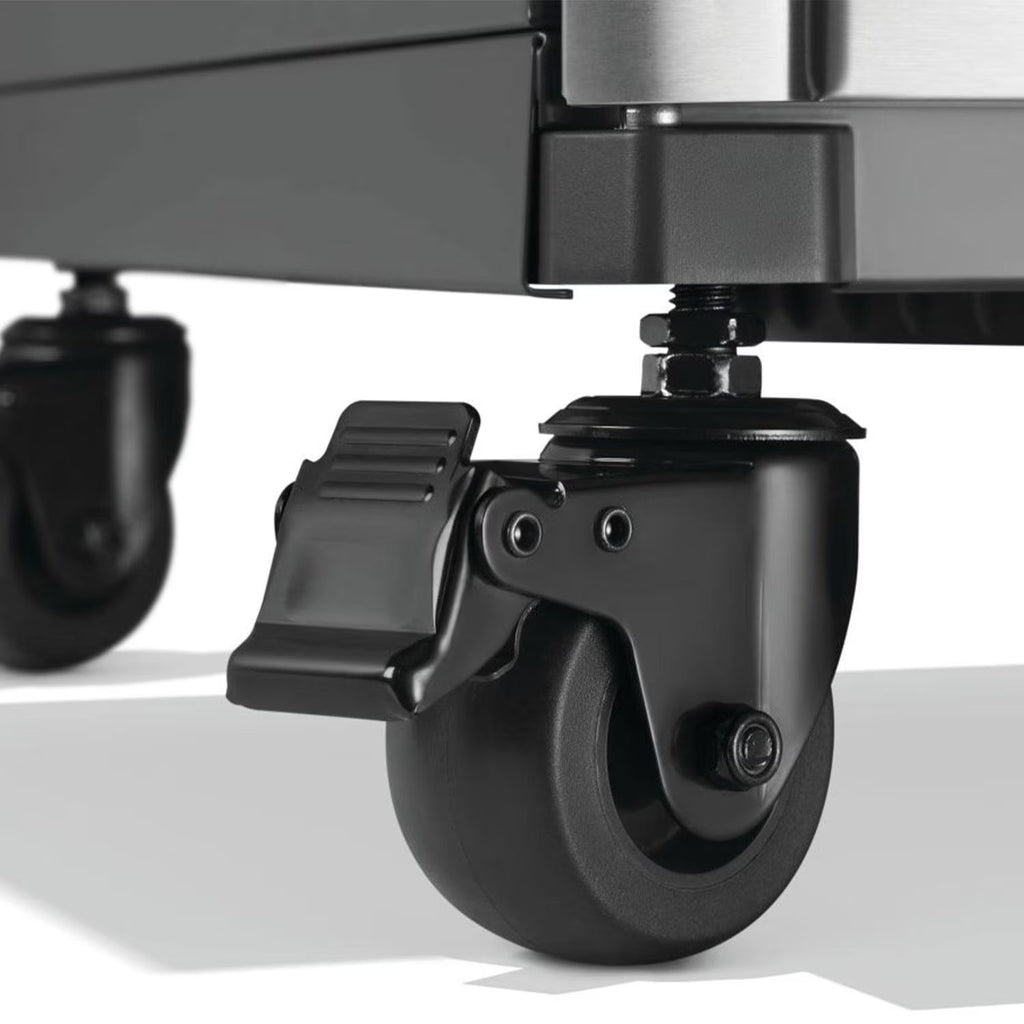Black swivel caster wheel with locking brake for BBQ grill mobility