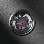 Napoleon grill thermometer showing smoking and searing temperature ranges on black dial