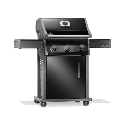 Napoleon Rogue 425 3-burner natural gas grill with stainless steel cooking grids in black, model R425NK-2-SS
