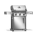 Napoleon Rogue 425 3-burner propane gas grill with folding side shelves in stainless steel, model R425PSS-2