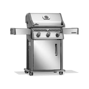 Napoleon Rogue 425 3-burner propane gas grill with folding side shelves in stainless steel, model R425PSS-2