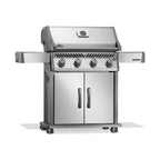 Napoleon Rogue 525 4-burner natural gas grill in stainless steel with folding side shelves and WAVE™ cooking grids