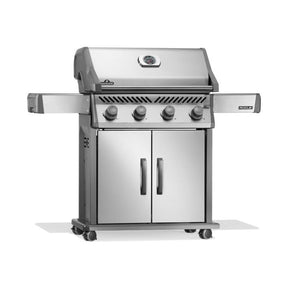 Napoleon Rogue 525 4-burner natural gas grill in stainless steel with folding side shelves and WAVE™ cooking grids